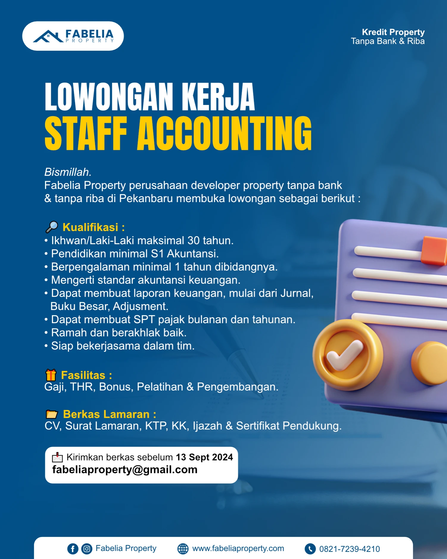 Lowongan Kerja Staff Accounting Perusahaan Property Pekanbaru