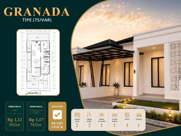 Type Granada 75 m² Hunian Syar’i Al Hijrah Cluster Andalusia Pekanbaru